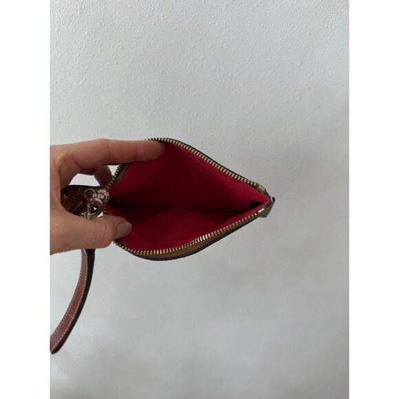 Dooney & Bourke Pebbled Brown Leather Wristlet Wallet Pouch Zipper Red Lining - Picture 3 of 5